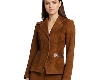 Blazer de ante para mujer, negro y marrón / Chaqueta informal hecha a mano para oficina o fiestas / Abrigo de ante suave