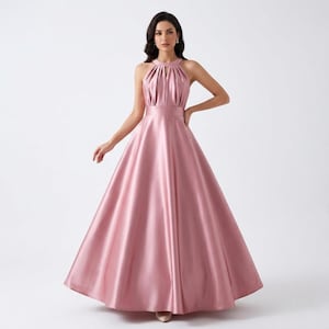 pink halter wedding dress Halter Blush Pink Ball Gown Wedding Dress with Organza Ruffles