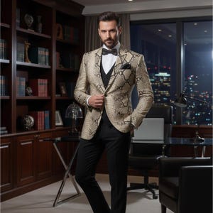 Men's Python Blazer Slim Fit Leather Embossed Jacket Gift Him