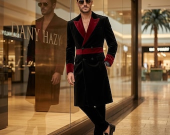 Men Velvet Blazer Coat Double Breasted Victorian Overcoat Christmas Velvet Fashion Jacket