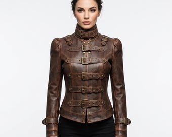 Gothic leren jas dames vintage steampunk slim fit korte body Victoriaanse corsetjas