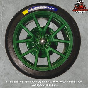 BBS wheels + tires for Lego 42224 - Porsche 911 GT3 R Rexy AO Racing Car (3D printed) Green