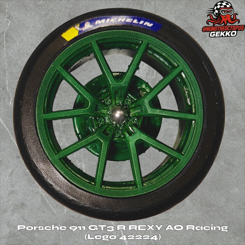 BBS wheels + tires for Lego 42224 - Porsche 911 GT3 R Rexy AO Racing Car (3D printed) Green