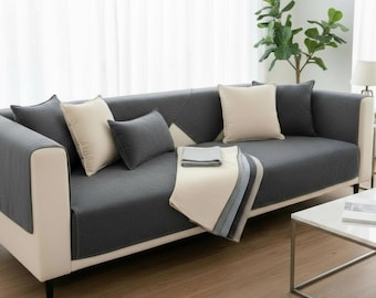 Chenille Sofa Cover: Couch Cushion Mat for Living Room, L Shape Slipcover, Solid Color Protector, Chaise Longue Cover Decor
