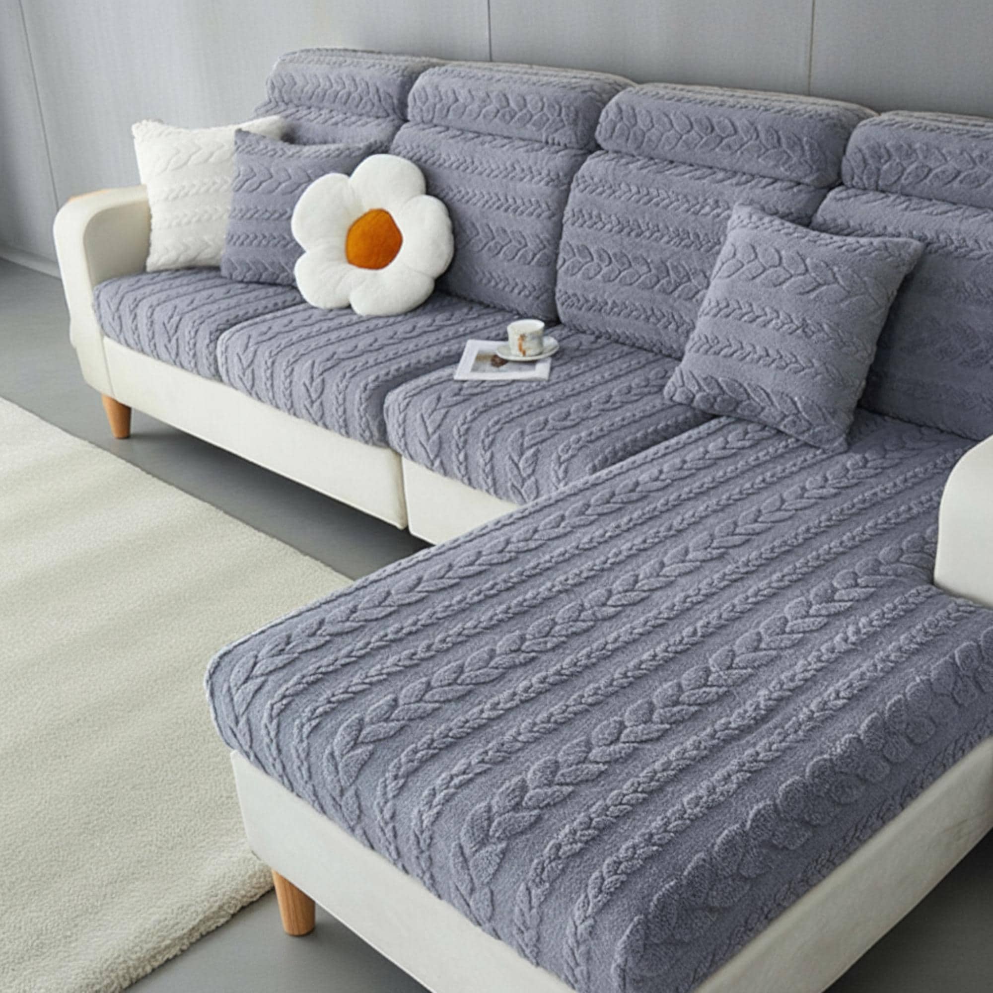 Sofa Covers, high Stretch Sectional Couch Cover Solid Color L Shap