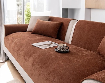 Minimalist Chenille Anti-Slip Sofa Cover | All-Season Couch Slipcover | Modern Living Room Furniture Protector Cushion Cover