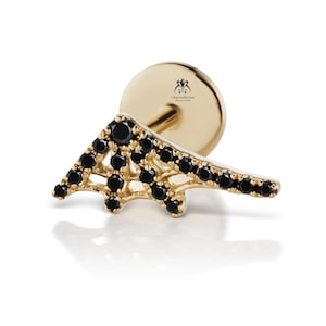 Black Diamond Spinnenweb Stud Oorbel 14K Goud Gothic Helix Kraakbeen Piercing Lab Gegroeide Diamanten Schroef Met Schroef Achterkant