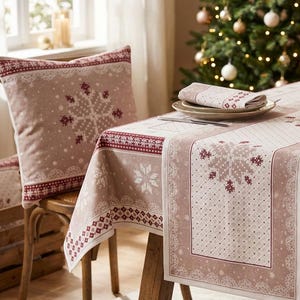 Mantel y camino de mesa de primera calidad "NORDICA TORTORA", mantelería color topo neutro, servilletas y fundas de almohada navideñas, textiles modernos para el hogar