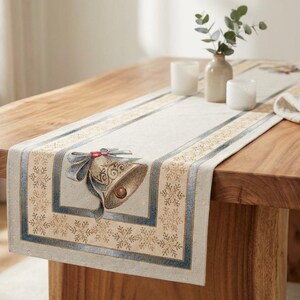 Christmas Tapestry Table Runner 18"x56" inch (45x140 cm), Gray Holiday Runner Gold, Carpathian Christmas Decor, Elegant Holiday Runner