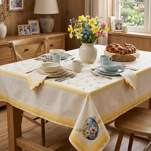 Yellow Easter Tablecloth 54x71 inch, Bright Spring Table Linen, Rectangular Dining Table Cover, Festive Home Textile