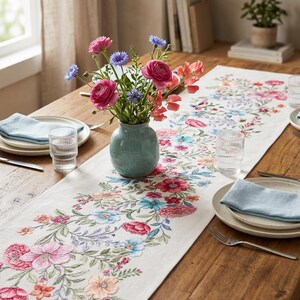 Floral Tapestry Table Runner, Multicolor Rectangular Runner, Everyday Dining & Home Decor