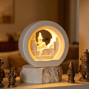 Lámpara de aromaterapia Santorini Village, difusor de yeso, luz ambiental nocturna.