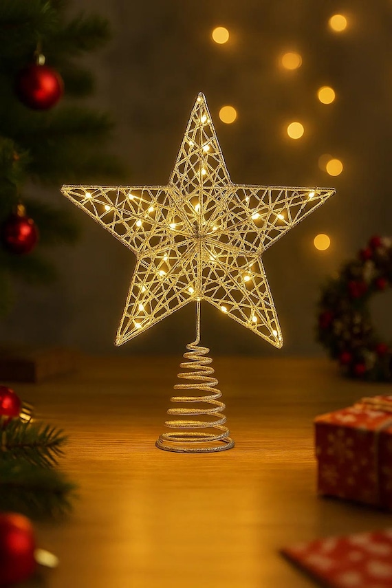 Warmweiße LED-Christbaumspitze - 3D-Sternenlicht