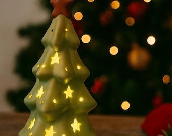 Handgjord keramisk stjärna julgransnattlampa - Grön juldekoration