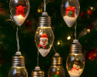 Christmas Light Bulb String – Santa, Reindeer, Snowman Designs