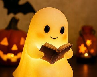 Halloween Ghost Reading Lamp • Retro LED Night Light, Whimsical Holiday Decor