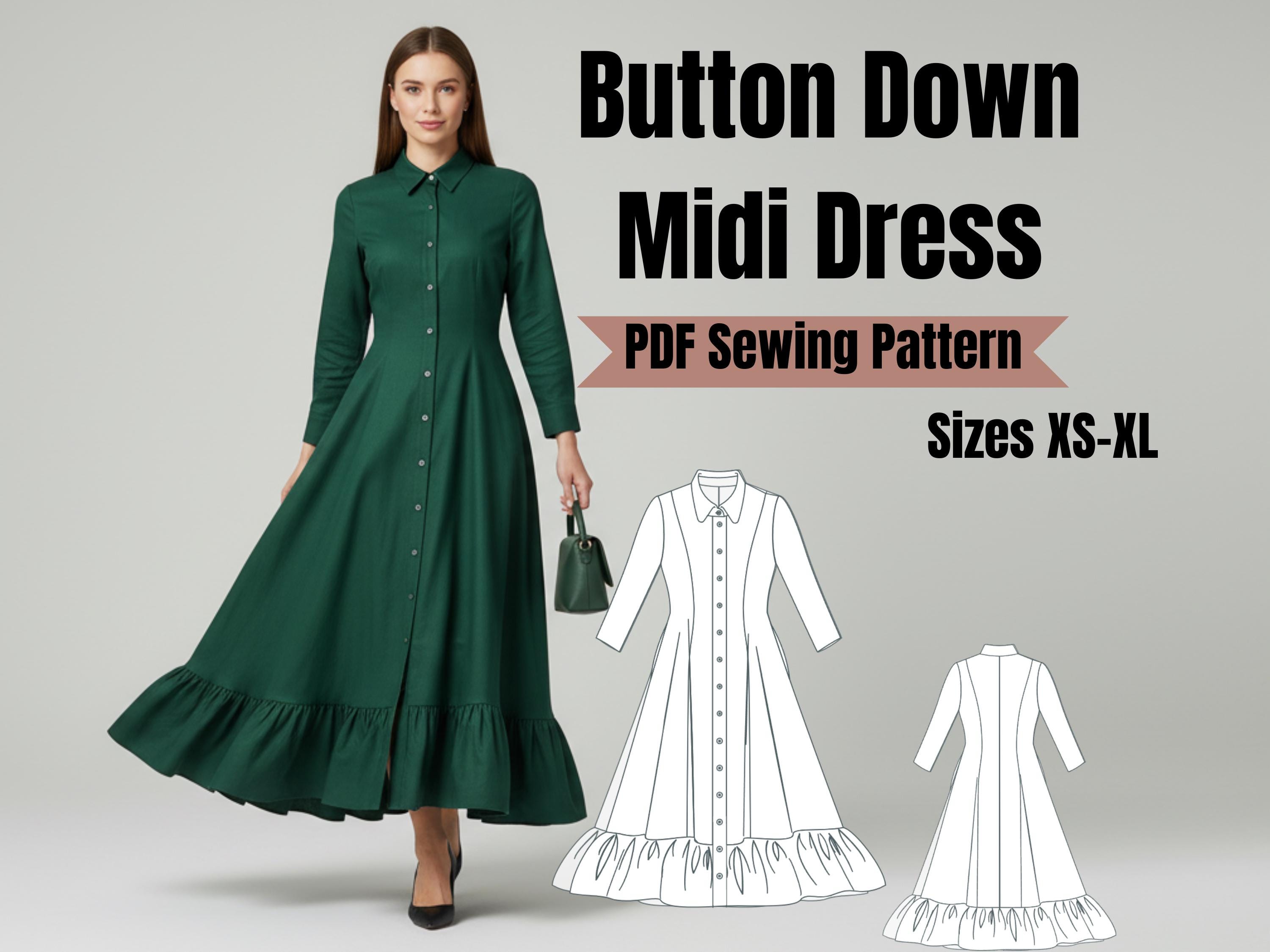 flared shirt dress pattern 70s Button Front Mini Shirt Dress Tunic Top Flared Pants Pant Suit Pan –  Vintage Fashion Library