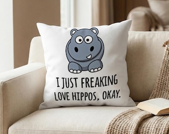 Capa de Almofada Hipopótamo Divertida, Eu Simplesmente Amo Hipopótamos, Ok? Capa de Almofada Decorativa, Presente para Amantes de Hipopótamos, Decoração Fofa de Sofá com Animais