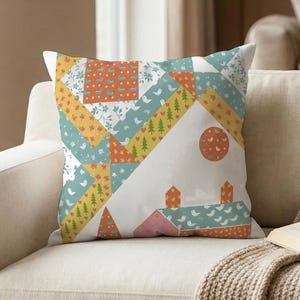 Patchwork Pillow Cover, Cotton Linen Printed Pillowcase, Farmhouse Throw Pillow, Cottagecore Sofa Cushion Cover, Christmas Decor