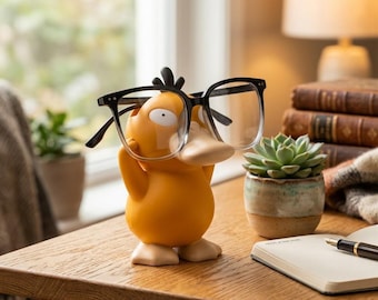 Glasses Holder Stand Cute Anime Psyduck Eyeglass Holder Desk Decor Kawaii Desk Accessory Gift for Him Her Anime Lover