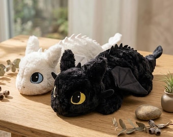 Night Fury Dragon Plush Toy, Giant Toothless Inspired Dragon Plush, Stuffed Animal Pillow, Cute Kids Gift for Dragon Lovers
