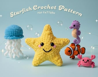 No-Sew Starfish Crochet Pattern, Easy Amigurumi PDF