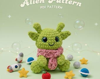 Space Alien Amigurumi Crochet Pattern, Kawaii Plush (Digital PDF)