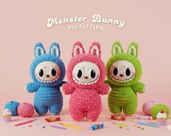 Amigurumi Smiling Bunny Crochet Pattern-Handmade Monster Bunny Plush PDF