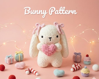 Crochet Bunny with Heart Pattern, Amigurumi Rabbit PDF (Digital Download)