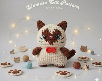 Patron au crochet chat siamois, peluche chaton Amigurumi (téléchargement numérique PDF)
