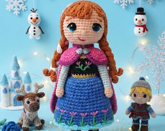 Patrón de crochet amigurumi para muñeca Anna / Anna inspirada en Frozen / Tutorial de muñeca de crochet en PDF / Patrón de crochet de princesa