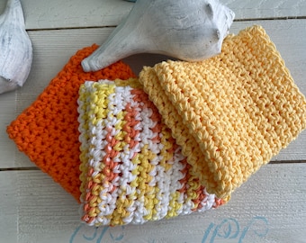 Crocheted Cotton Dish Cloths Set: Summer Creamsicle Colors