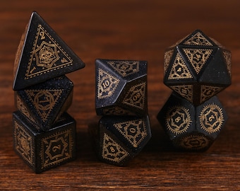 Handmade Engraved Obsidian DND Dice Set Purple Crystal RPG for Dungeons Dragons Birthday Gift