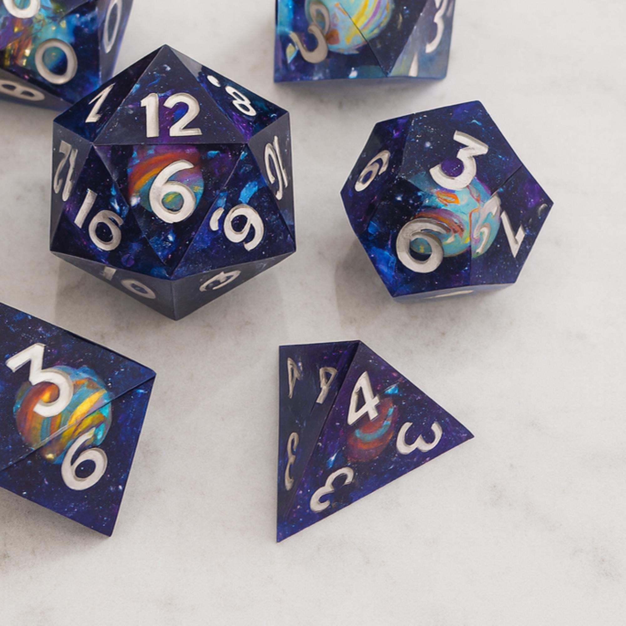 Galaxy DND Dice Set Resin Sharp Edge Polyhedral Space Planet Dungeons ...