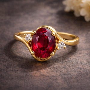 Heart Ruby Ring 9k Solid Yellow Gold, Red Gemstone Engagement Ring,  Diamond Accent Promise Ring, July Birthstone Jewellery, Gift for her