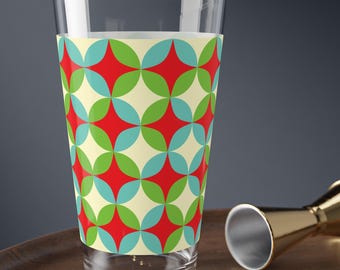 Geometric Retro Starburst Mixing Glass | cocktail patterned drinking glass, retro vintage, MCM 16oz
