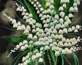 "Handgemachte Ölgemälde ""Maiglöckchen"" Stillleben Vase"