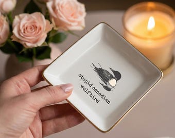 Stupid Canadian Wolf Bird Trinket Dish, Heated Rivalry Quote Gift, Ilya Rozanov Shane Hollander Hockey Romance Ring Dish, Bookish Jewelry