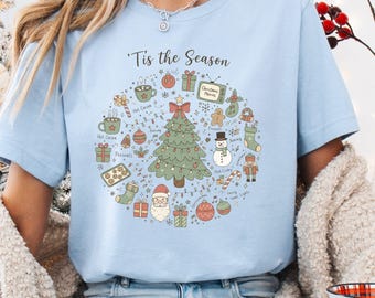 Retro Christmas Sweatshirt, Holiday Doodles