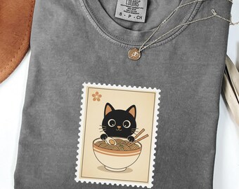 Ramen Cat Shirt, Cute Noodle Cat Sweatshirt, Kawaii Japanese Anime Cat Shirt, Anime Cat T-Shirt, Japanese Tee, Ramen Lover, Cat Lover Gift
