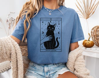 Tarot Card Black Cat Comfort Colors® Shirt, Tarot Death T-shirt, Witchy Cat Shirt, Spooky Cat Gift, Halloween Black Cat Shirt,cat Lover Gift
