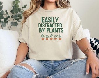 Easily Distracted By Plants Shirt, Plant Love Shirt, Plant Lover Gift, Plant Lover Tee, Unisex Jersey Short Sleeve Tee, Gardening Shirt
