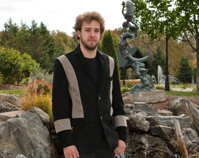 Black and gray upcycled suede vest.