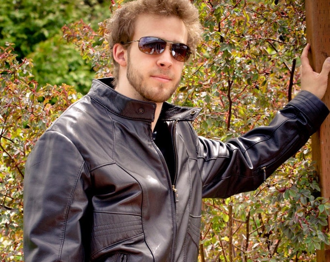 Black lambskin leather jacket.