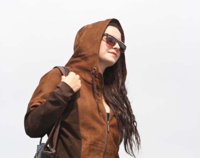 Ladies recycled suede hoodie jacket