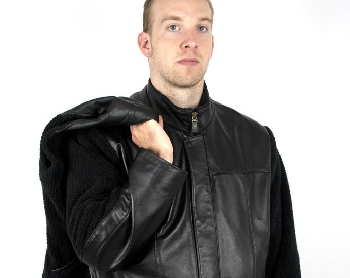 Soft leather and bouclé fabric 3/4 jacket