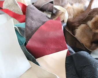 Pieces and samples of suede leather.