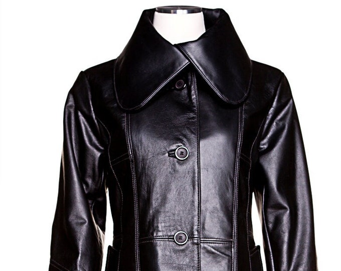 Ladies black recycled leather coat