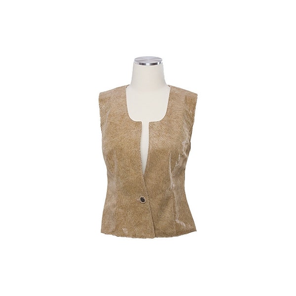 Gilet beige en cuir d'agneau imprimé