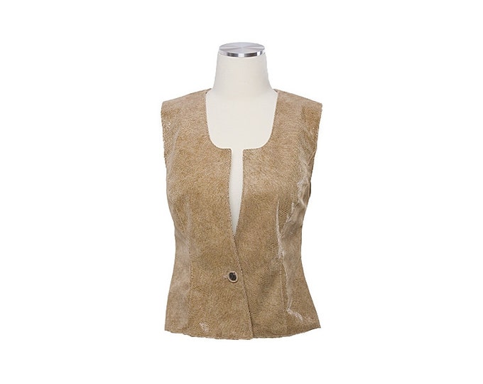 Beige printed lambskin leather waistcoat